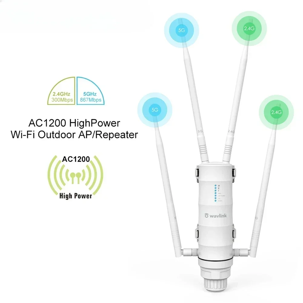 Wavlink High Power AC1200 Outdoor Waterproof Wireless WiFi Repeater AP/WiFi Router Dual Dand 5G Long Range Extender Antenna