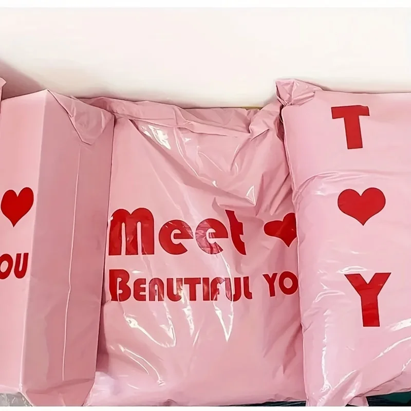 Saco de embalagem rosa 100 pçs saco de correio grosso à prova dwaterproof água durável saco de compras para roupas logística presente embalagem envelope de correio