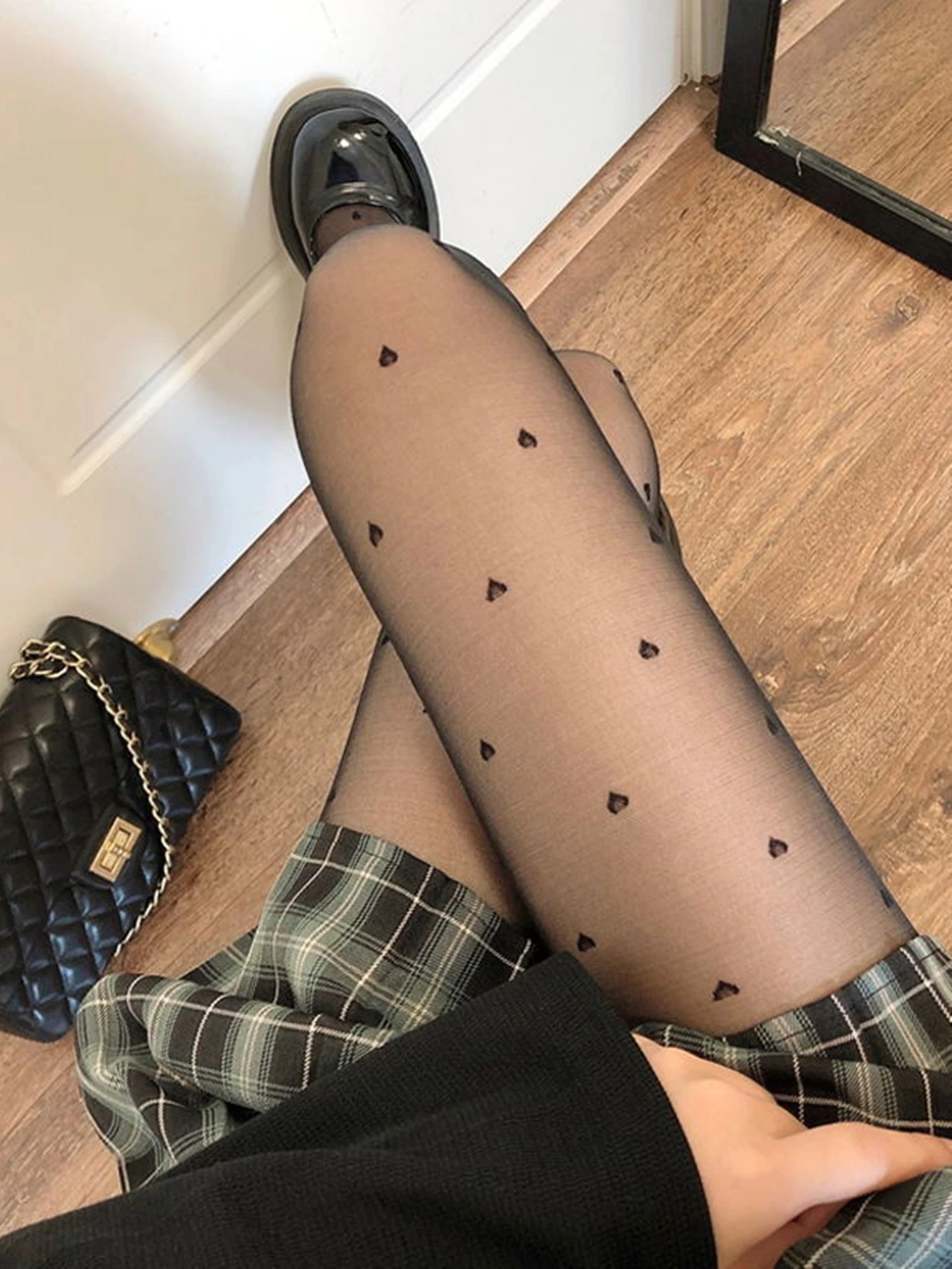 Medias negras sexis para mujer, pantimedias de lunares con forma de corazón, calcetines altos ajustados, medias elásticas buenas para mujer, lencería erótica
