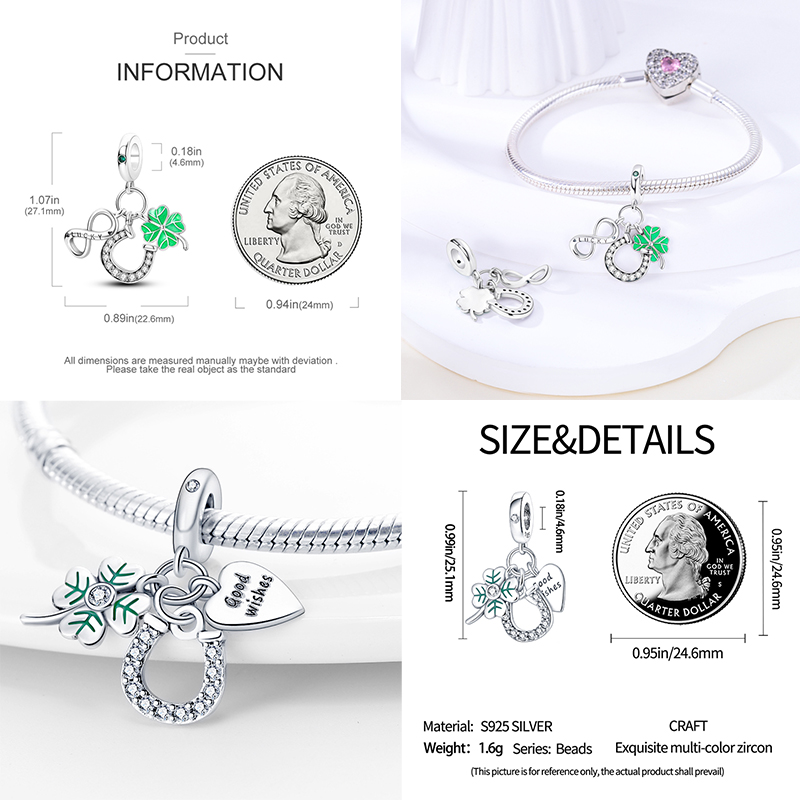 S925 prata esterlina colorido brilhante sorte grama sete estrelas joaninha encantos contas caber pan pulseiras originais diy presentes jóias ﻿