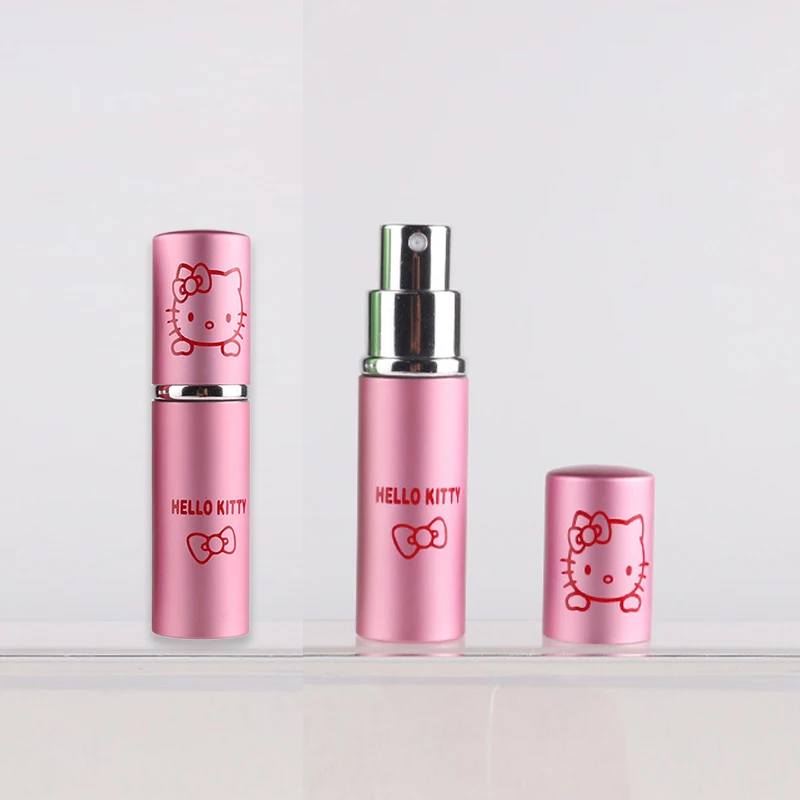 Botella de Perfume Sanrio Hello Kitty de 10ml, Mini tarro de pulverización recargable portátil con patrón de dibujos animados, bomba de aroma, envases cosméticos vacíos