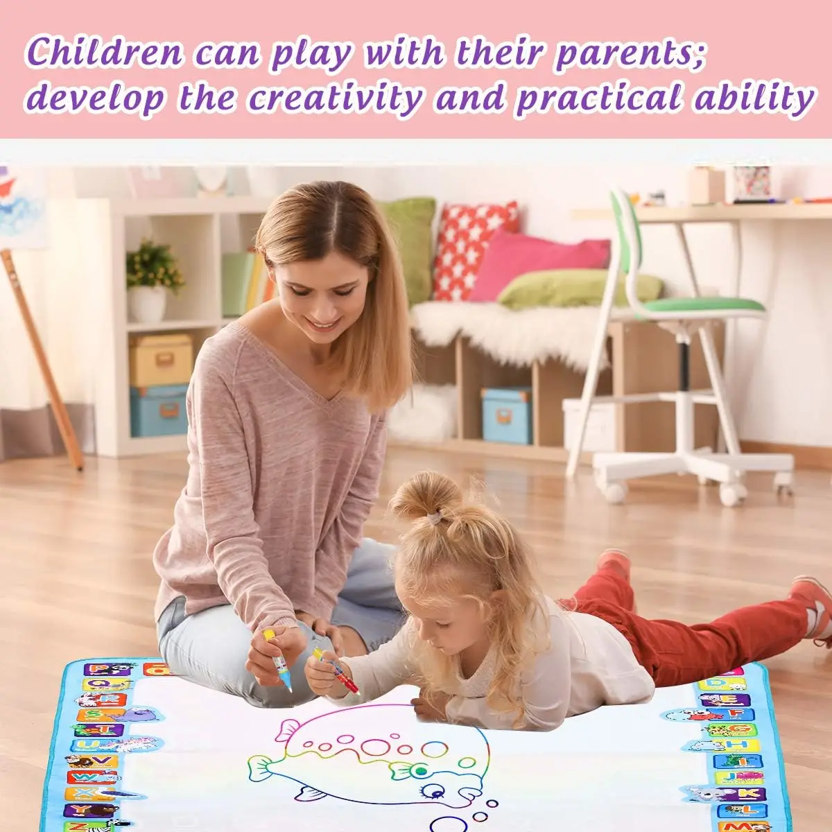 Tapete de desenho mágico com água, reutilizável, placa de pintura com canetas, brinquedos educativos montessori para crianças, presente de natal e dia das bruxas