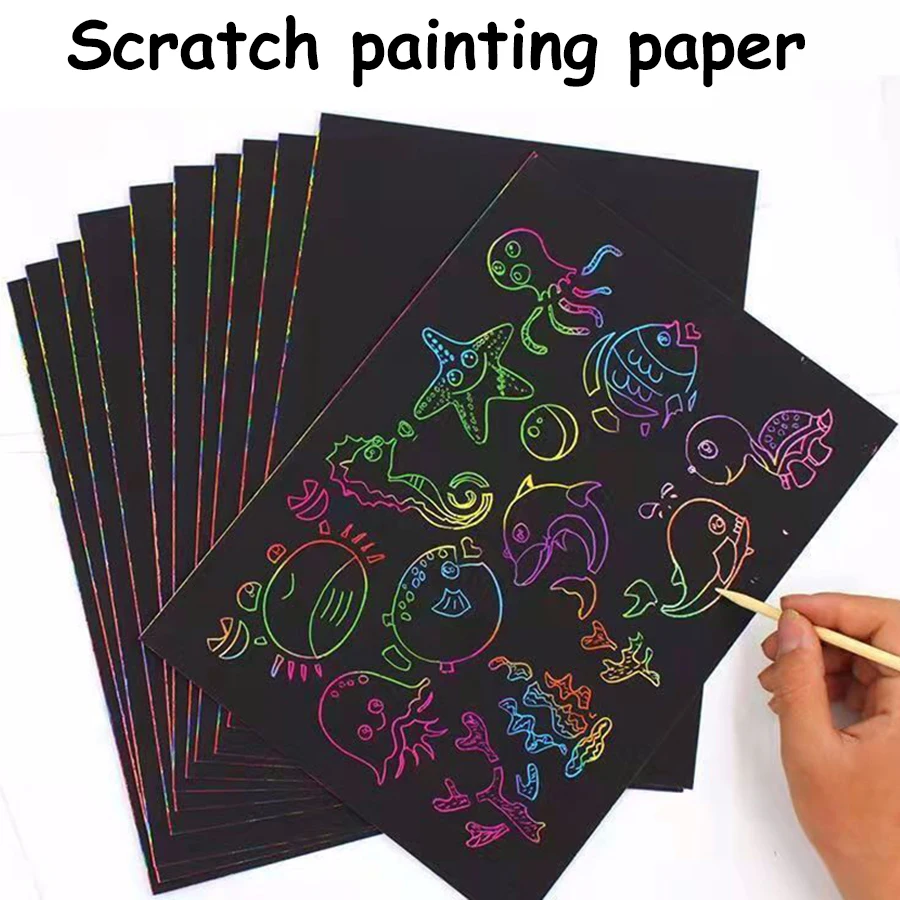 20pcs 16/32K สีดํากระดาษ DIY สร้างสรรค์ภาพวาดขูดกระดาษไม้ไผ่ที่มีสีสันกระดาษวาดภาพศิลปะจิตรกรรมชุด