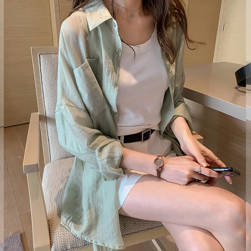 Csa de Proteção Solar de Manga Longa em Seda Gelada para Mulheres, Csa de Chiffon Ultra Leve, Jaqueta de Alta Qualidade...