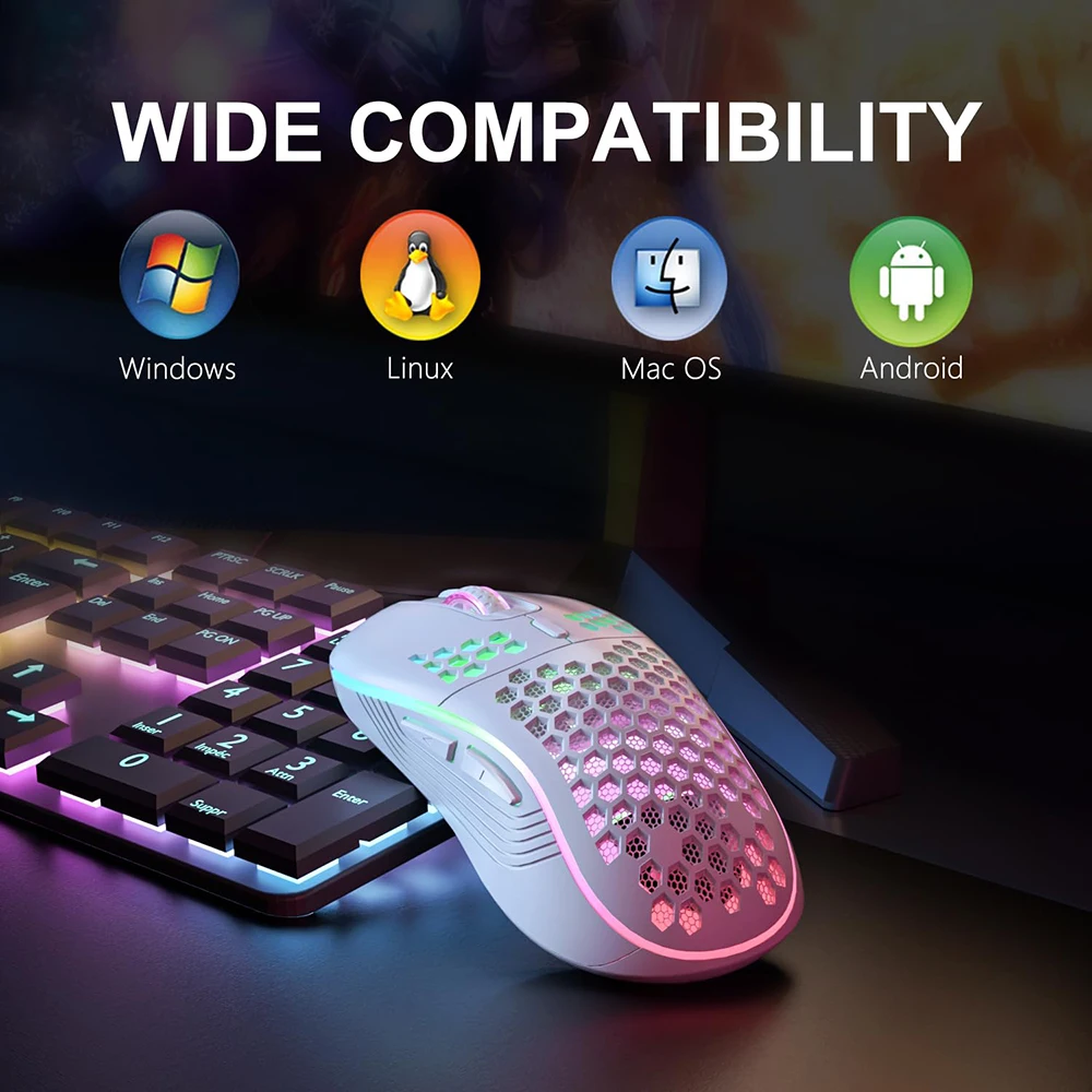 อุปกรณ์สํานักงาน เมาส์เล่นเกมไร้สาย 2.4G เมาส์ชาร์จแสง RGB พร้อมการออกแบบตามหลักสรีรศาสตร์ DPI ที่ปรับได้สําหรับแล็ปท็อปเดสก์ท็อป