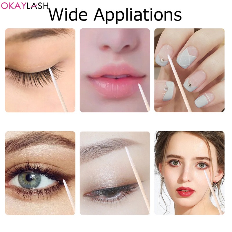 100/300/500 stücke Einweg Holz Micro Bud Tupfer Fusselfreie Wimpern Verlängerung Kleber Entfernen Werkzeuge Make-Up Mini Pinsel