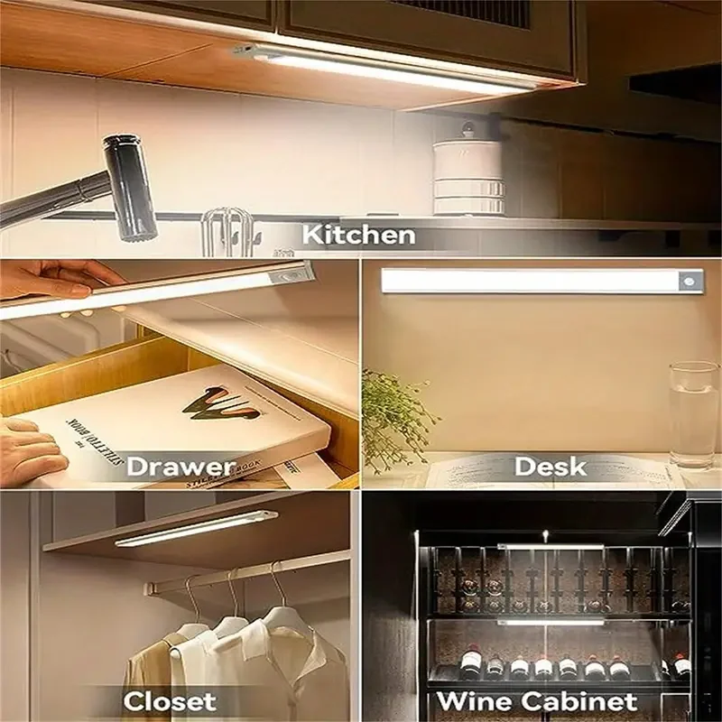 4-teilige kabellose wiederaufladbare LED-Schrankleuchte mit Bewegungsmelder – ideal für Schrank, Küche, Kleiderschrank, Treppen – batteriebetriebene Nacht