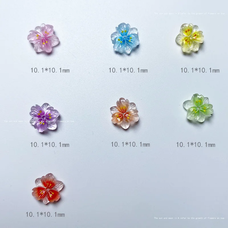 10 個絶妙な氷透明花樹脂ネイルアートチャームカラフルな花びらネイルデコレーションラインストーン DIY ジュエリーアクセサリー