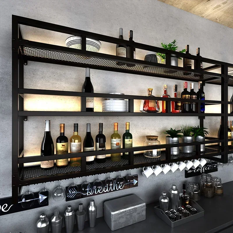 Cellar จอแสดงผลไวน์ตู้บาร์ห้องครัวโลหะบุฟเฟ่ต์เหล้าไวน์ Racks ติดผนังเก็บ Botellero Vino เฟอร์นิเจอร์โรงแรม