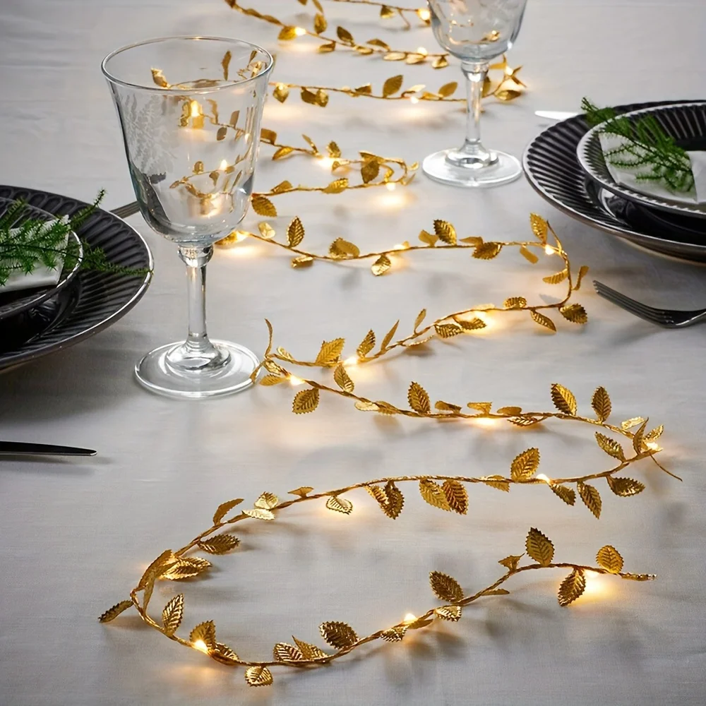 Clearance_1PC 2M 20LED hojas pequeñas doradas luz de hadas batería alimentada Led alambre de cobre luces de cadena para boda fiesta en casa DIY Xm