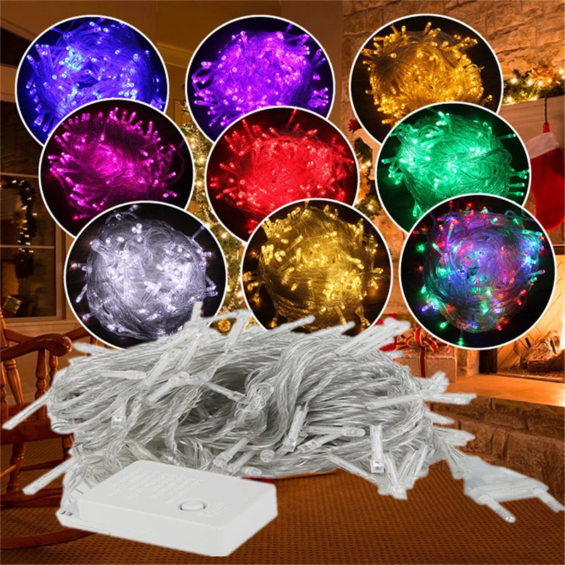 220V enchufe de la UE 10M Navidad al aire libre 100 guirnaldas de luces LED decoración lámpara de hadas para el hogar boda fiesta luces de vacaciones