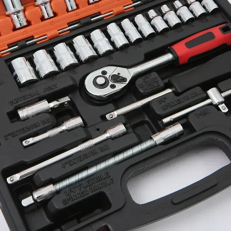 46pcs Ultimate Auto Marine Tool Kit with Socket Wrench Ratchet Set and Durable Steel Construction in Storage Case Motorcycles