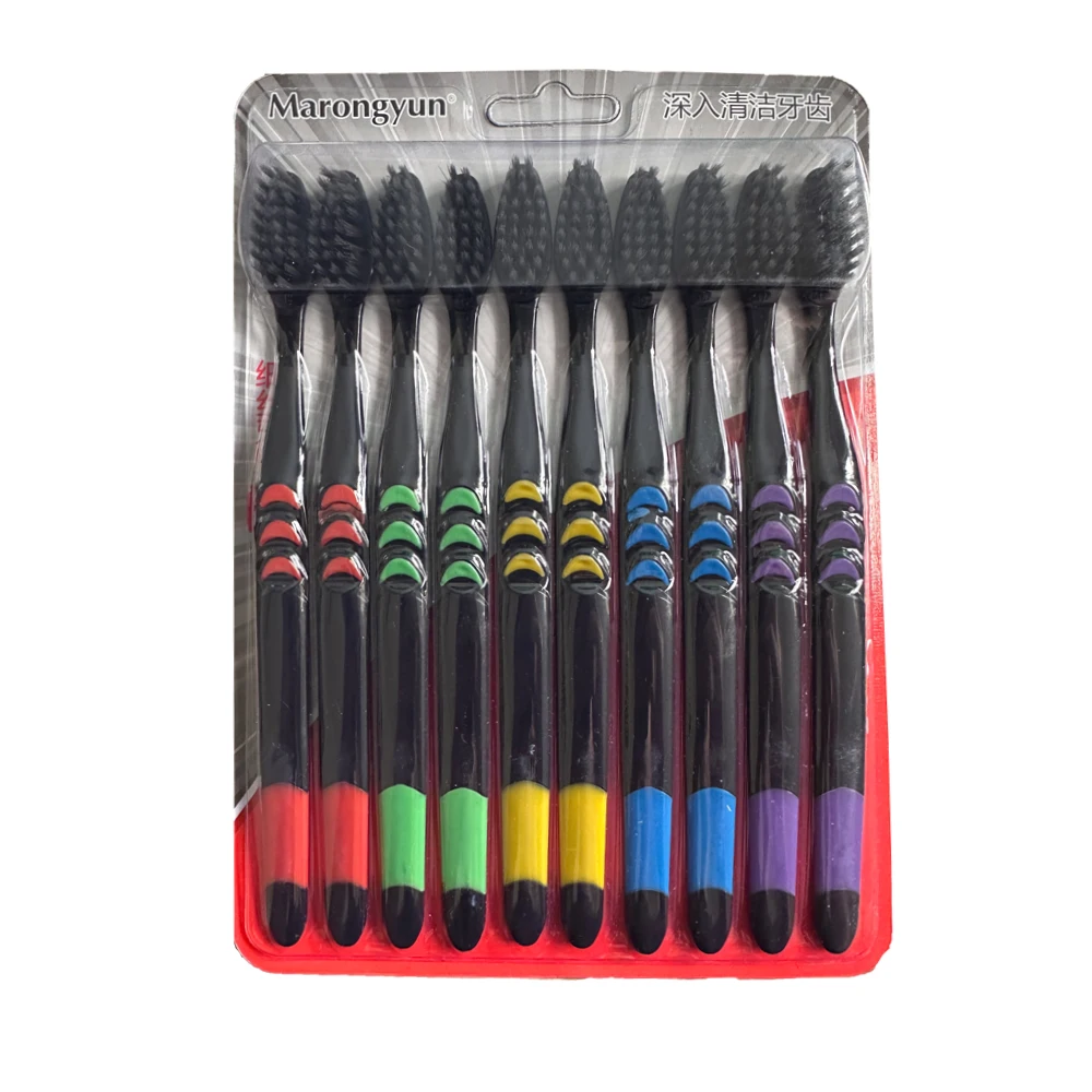 ขนแปรงนุ่มสำหรับทำความสะอาดล้ำลึกขนแปรงไม้ไผ่ถ่านสีดำขนแปรงสำหรับทำความสะอาดปากเพื่อสุขภาพความงาม10ชิ้น