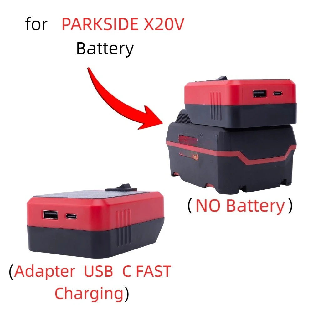 Аксессуары для PARKSIDE X20V, крепление для аккумулятора с USB C FAST Charging to Mobile Phone, беспроводной адаптер для мобильного питания