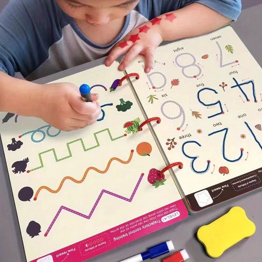 Cuaderno de trabajo de entrenamiento con Control de bolígrafo para niños pequeños, cuaderno de práctica de rastreo mágico para bebés, escritura reutilizable, dibujo, libros educativos con imágenes