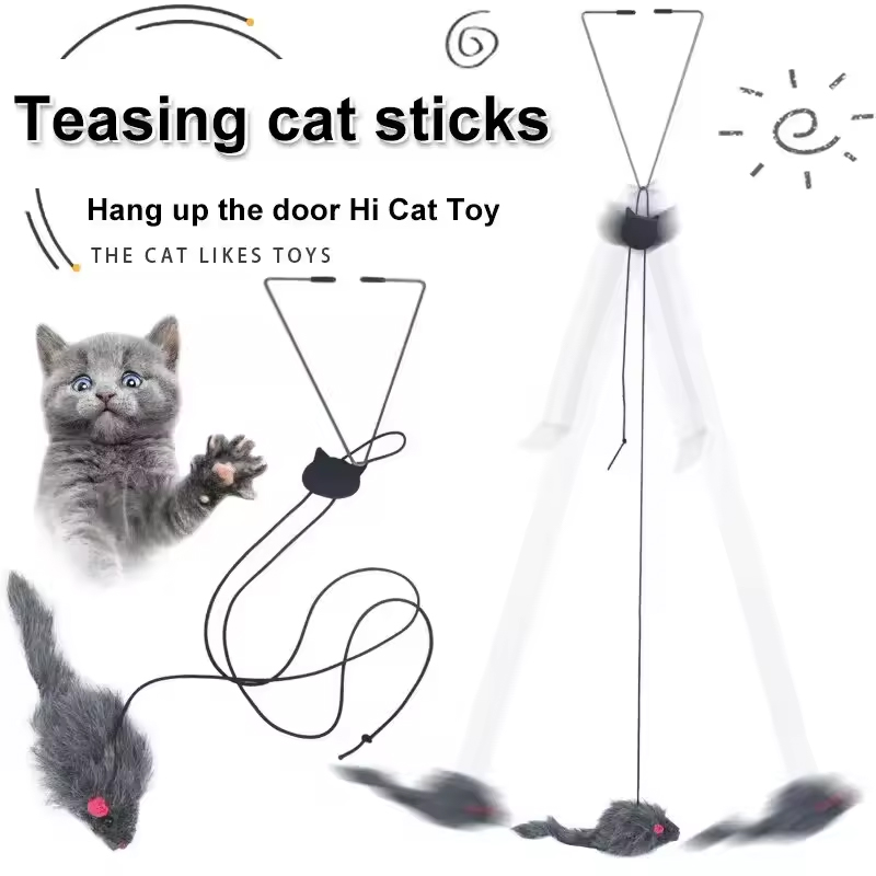 Giocattolo retrattile con piume di gatto, giocattoli interattivi appesi per gatti da interni, gattini, giocano a scatti, esercizi, teaser, erba gatta