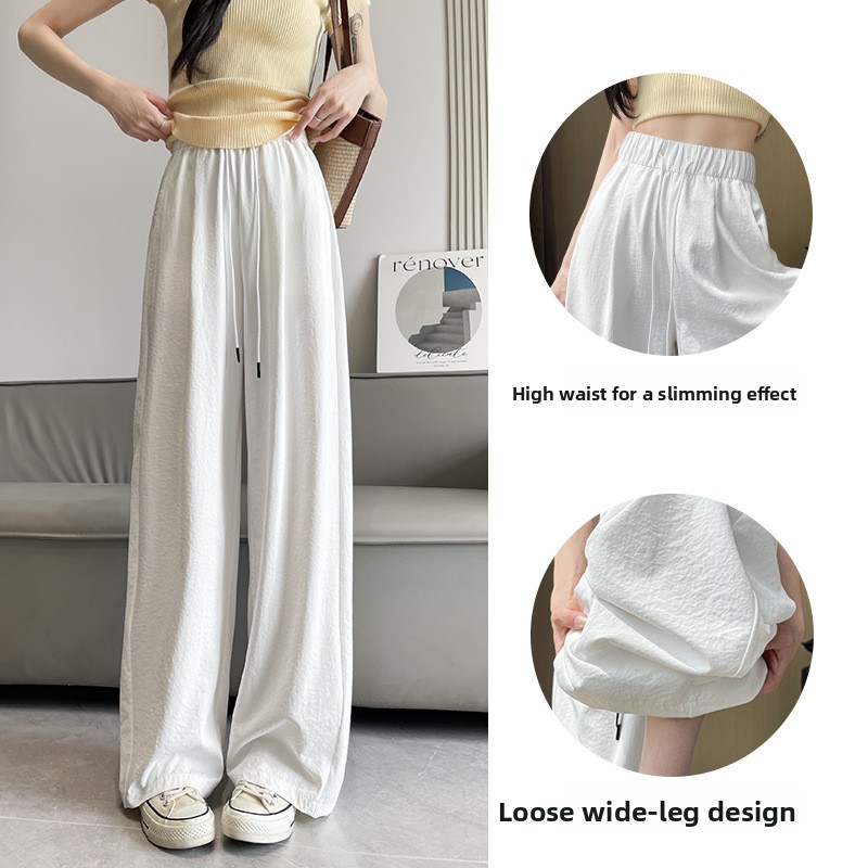 Qui Dry Wide Leg Knife Sport Pants Women's Spring Summer Thin New High Waist Draped Ice Silk Casual Pants Ladies