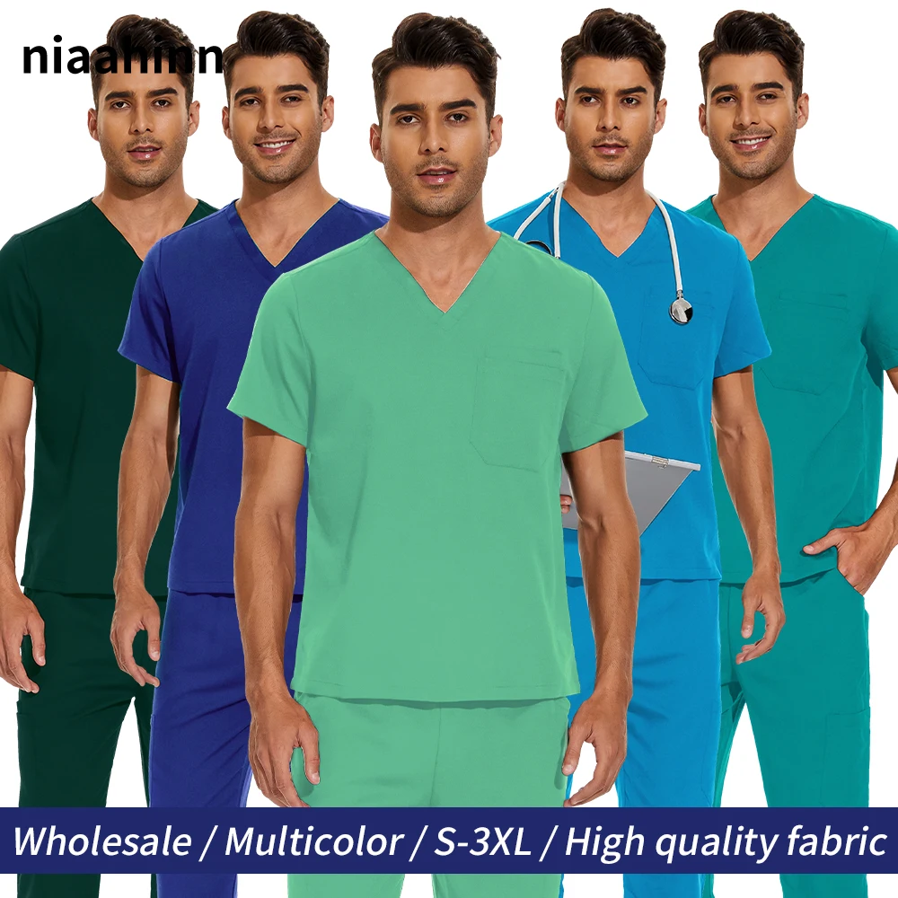 Medizinische Kleidung Männer Pflege Uniformen Scrubs Tops Krankenschwester Hosen Anzüge Labor Arbeitskleidung Zahnmedizin Arzt Kostüm Plus Größe Chirurgische Sets