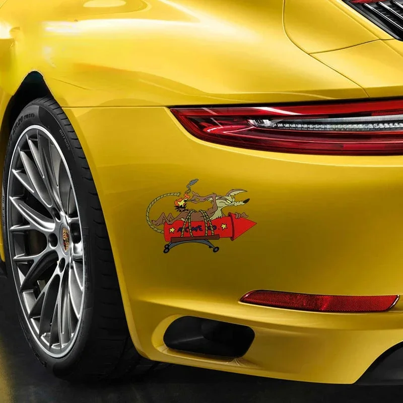 Pegatina de dibujos animados para coche Wile E Coyote ACME Rocket, calcomanía de vinilo, estilo de coche de Anime, accesorios impermeables para coche
