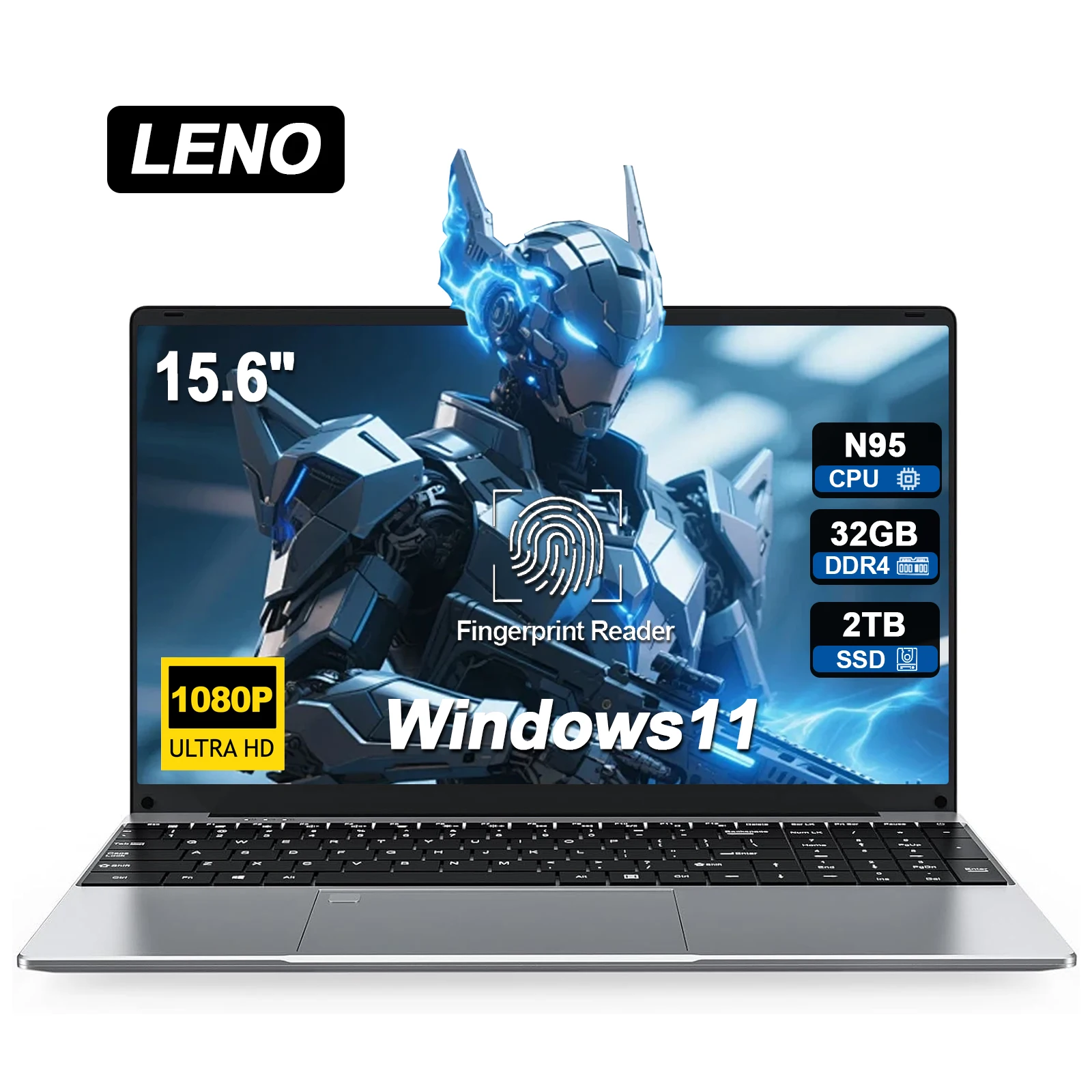 2025 NUOVO 15.6 "Laptop Portatile Intel N95 32GB DDR4 2TB SSD 7500mAh Windows11 Ufficio Notebook Pc Gamer con impronta digitale retroilluminata
