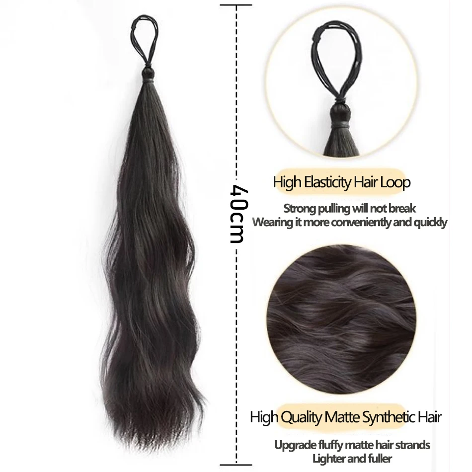 Extensions capillaires synthétiques longues et ondulées, queue de cheval à enroulement automatique, avec élastique en caoutchouc tressé, pour femmes, augmente les cheveux