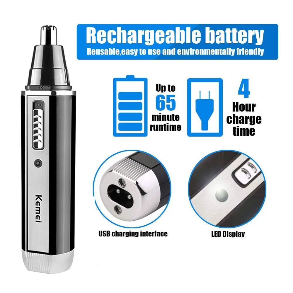 Kemei 4 in 1 トリマー男性用電動鼻と耳トリマー充電式トリマー毛ひげ鼻と耳クリーナーグルーミングセット