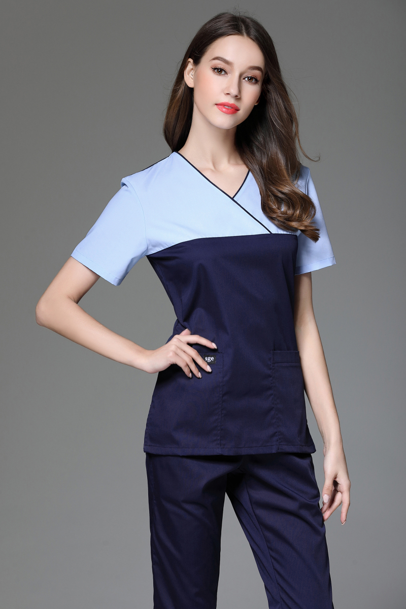 Baju Wanita lengan pendek, 2023 baru wanita warna merah muda leher V lengan pendek Scrub pakaian klinik gigi dan perawatan kulit seragam kerja gratis ongkir