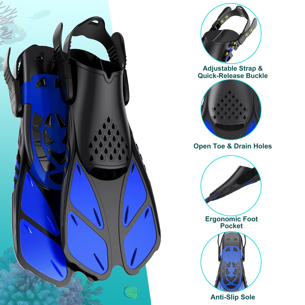 ดําน้ํา Fins ปรับหัวเข็มขัดว่ายน้ํา Flippers สั้นซิลิโคนดําน้ํารองเท้าส้นเปิดขนาดเดินทางผู้ใหญ่ผู้ชายผู้หญิง