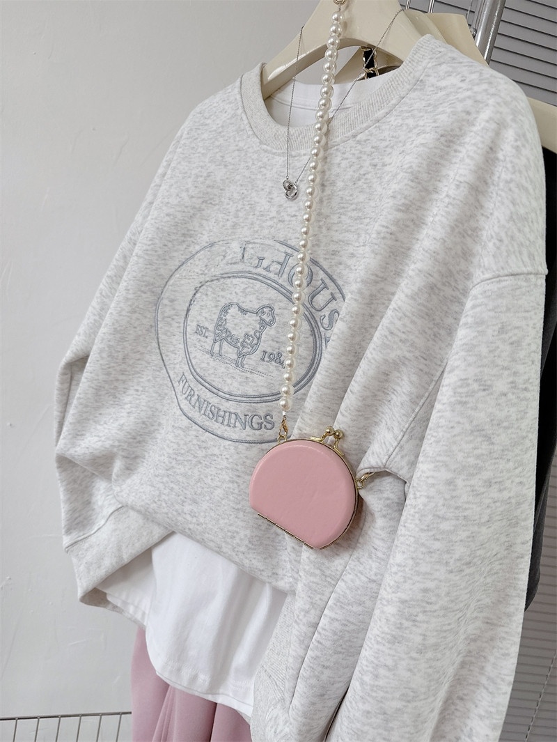 Spring 2024 Chic Embroidered Letter eep Loose Women's Sweatirt Korean Sle round Ne Long Sve Cotton Polyester Blend