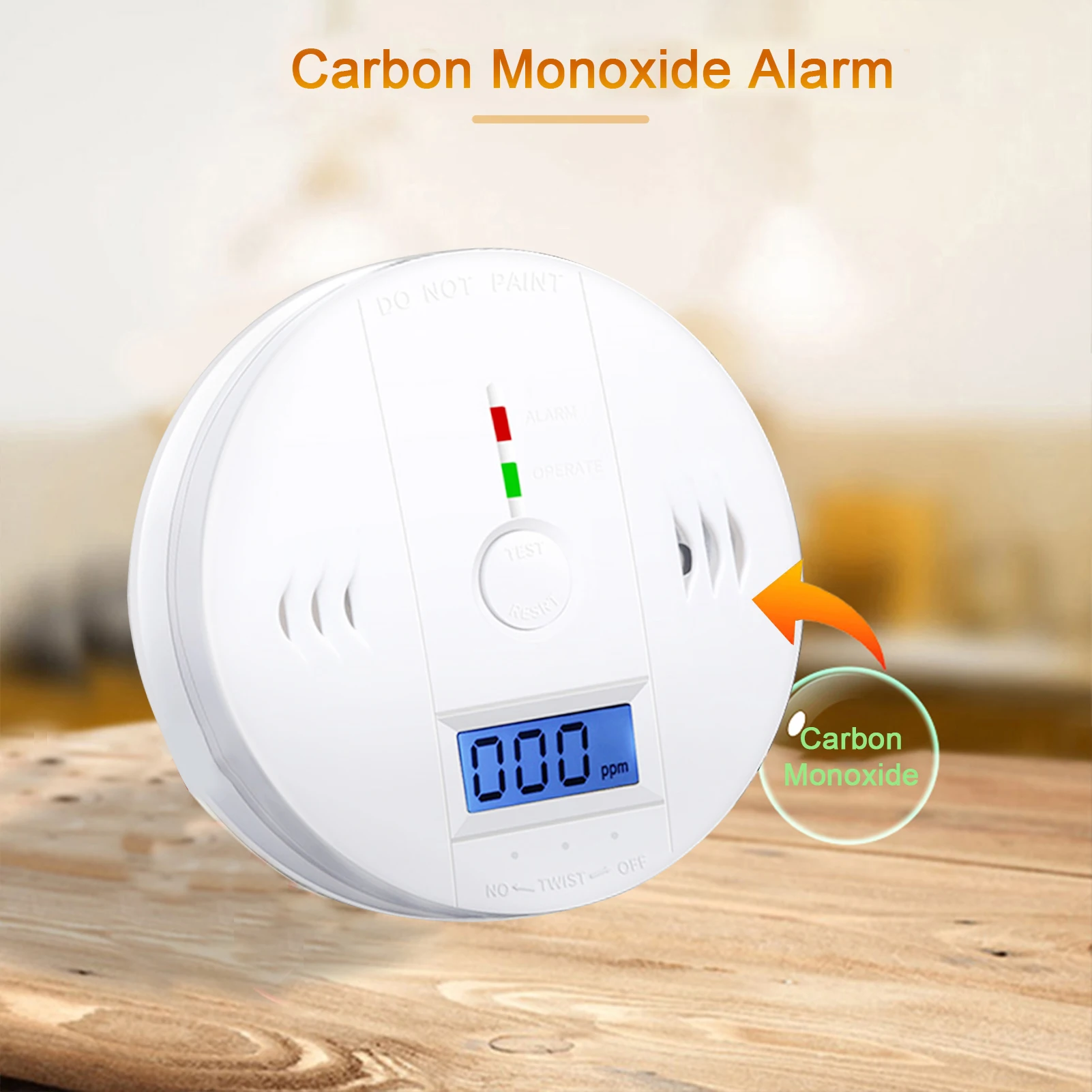 Carbon Monoxide Alarm Smoke Detector Carbon Monoxide Detector Powered by Battery with LCD Display Voice Warning