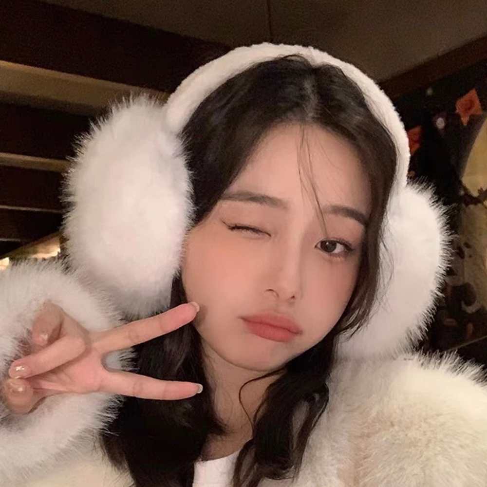 겨울 따뜻한 귀마개 여성을위한 흰색 스웨이드 플러시 귀마개 접이식 부드러운 두꺼운 귀마개 귀여운 간단한 Earlap 액세서리 귀마개