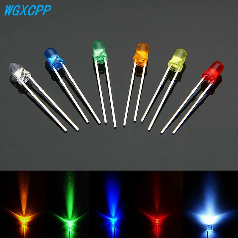 100 sztuk, zestaw elektroniczny diody elektroluminescencyjnej LED, 3mm 5mm, zestaw diod LED, biały zielony czerwony niebieski żółty, lampki kontrolne