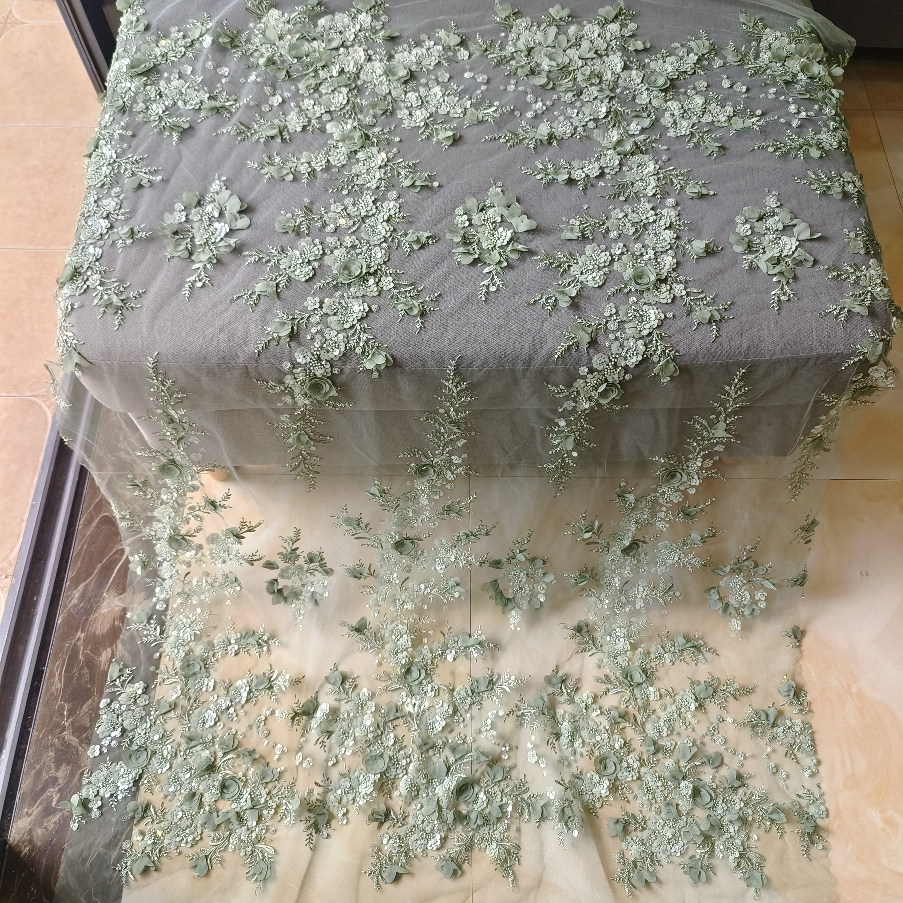 Multi-cor voilet verde laranja lantejoulas grânulo artesanal flor tridimensional para vestido de noite de casamento