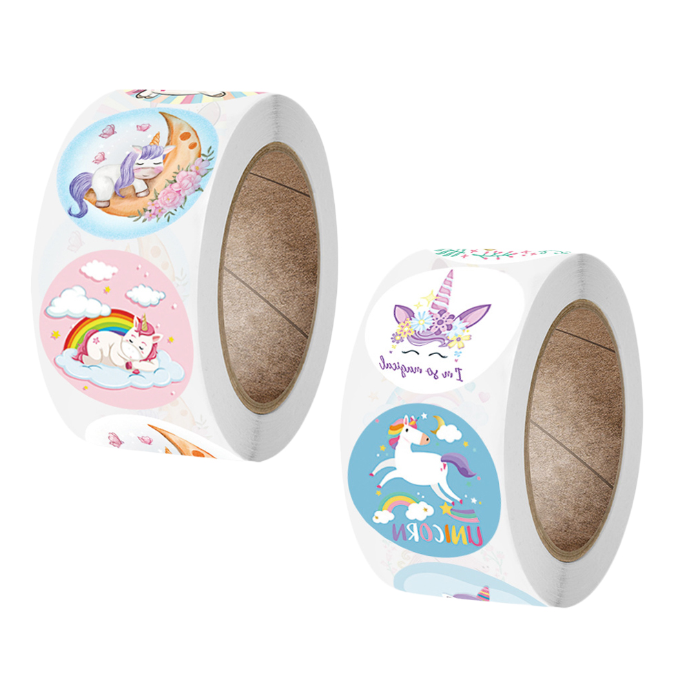500pcs 유니콘 스티커 아이들을위한 귀여운 만화 스티커 감사합니다 스티커 유니콘 생일 파티 장식 선물 가방 라벨