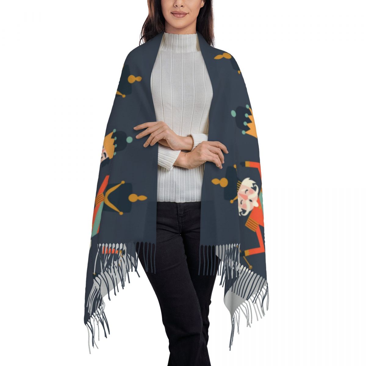Nutcracker Soldiers Toy Christmas Scarf Women Men Luxury Winter Fall Wrap Shawl Tassel Wraps