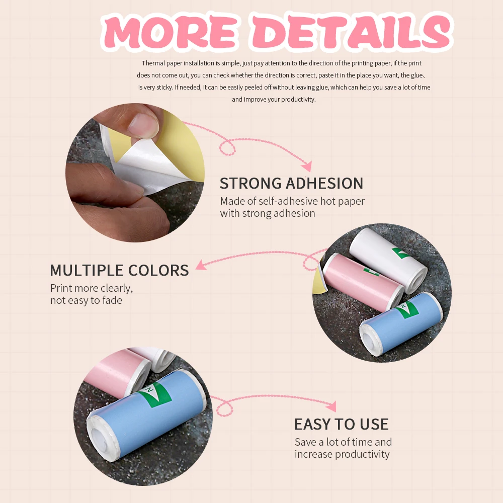 Kids Instant Camera 57x25mm Thermal Sticker Paper Colorful BPA-Free Rolls for Portable Printers & DIY For Scrapbooking