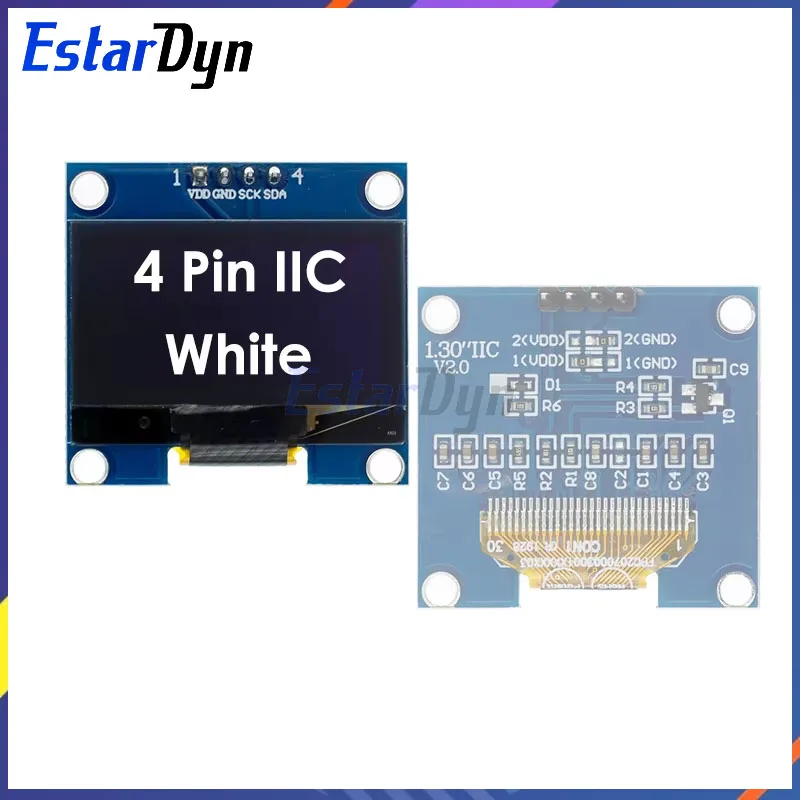Estardyn RoHS 1,3 polegadas OLEDWhite/Azul SPI/IIC I2C Comunicar Cor 128X64 Módulo de exibição LCD OLED de 1,3 polegadas Módulo OLED de 1,3"