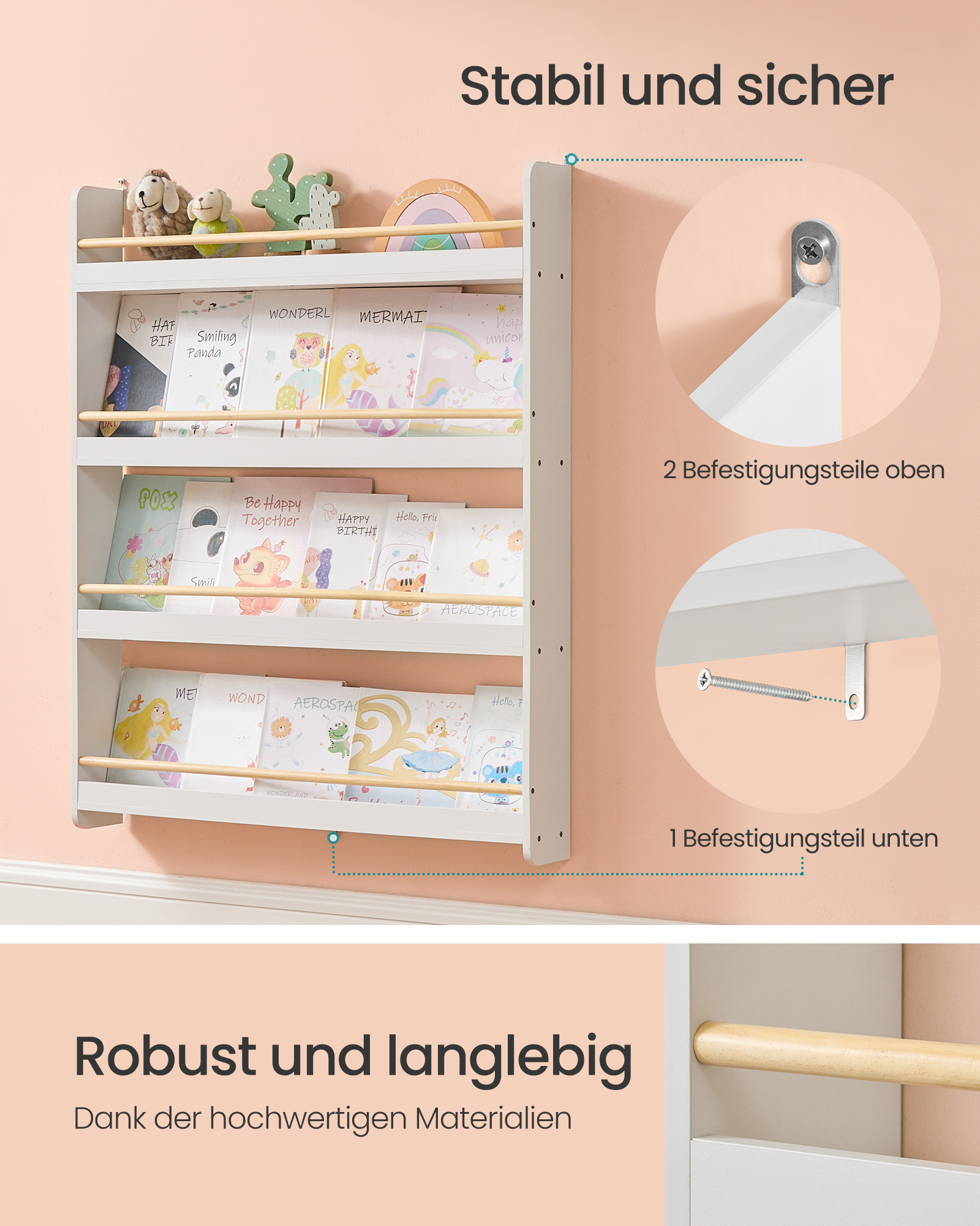 SONGMICS Kinderboekenplank 4-niveau speelgoed Plank KINDERENkamer Speelkamer