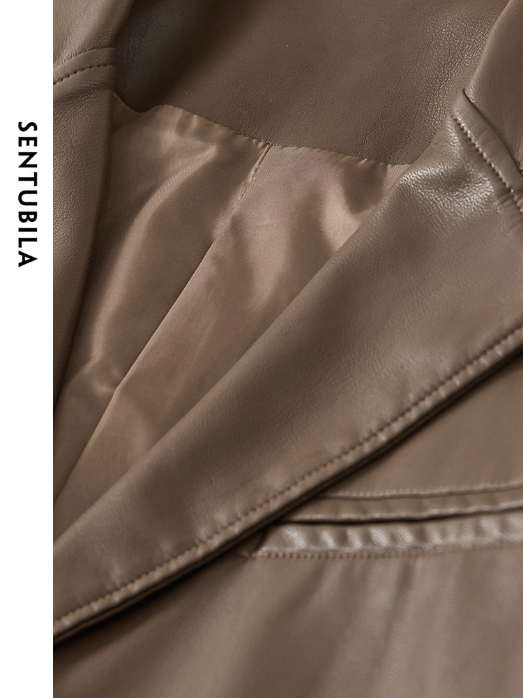Sentubila moda Retro Pu płaszcz skórzany 2024 wiosenna prosta klapa z dużymi kieszeniami jednorzędowa kurtka Bomber W41G52633