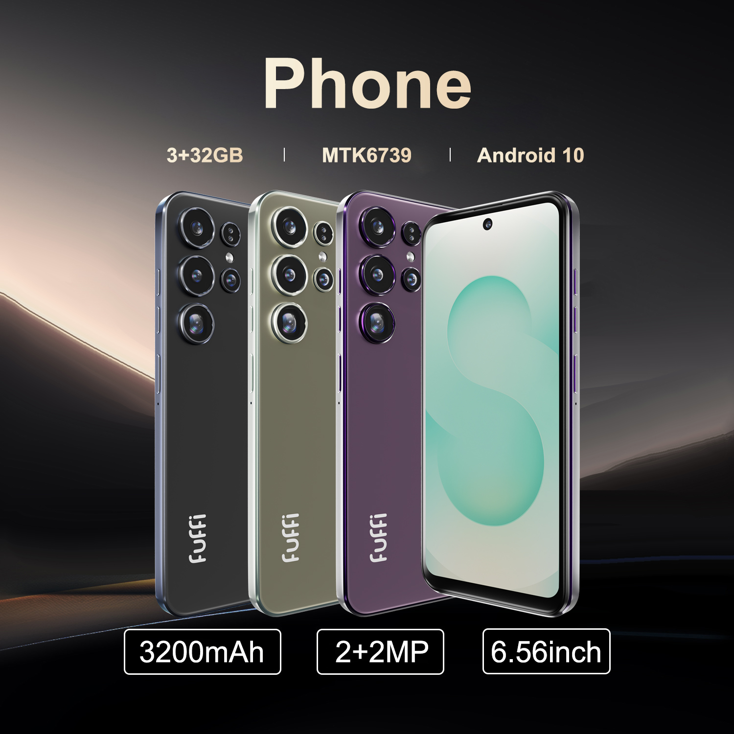FUFFI Smartphone de 6,56 pulgadas, teléfono dual SIM de red 4G, teléfono Android 10,0 con 32 GB de ROM, procesador de cuatro núcleos, teléfono de 2 + 2 MP píxeles