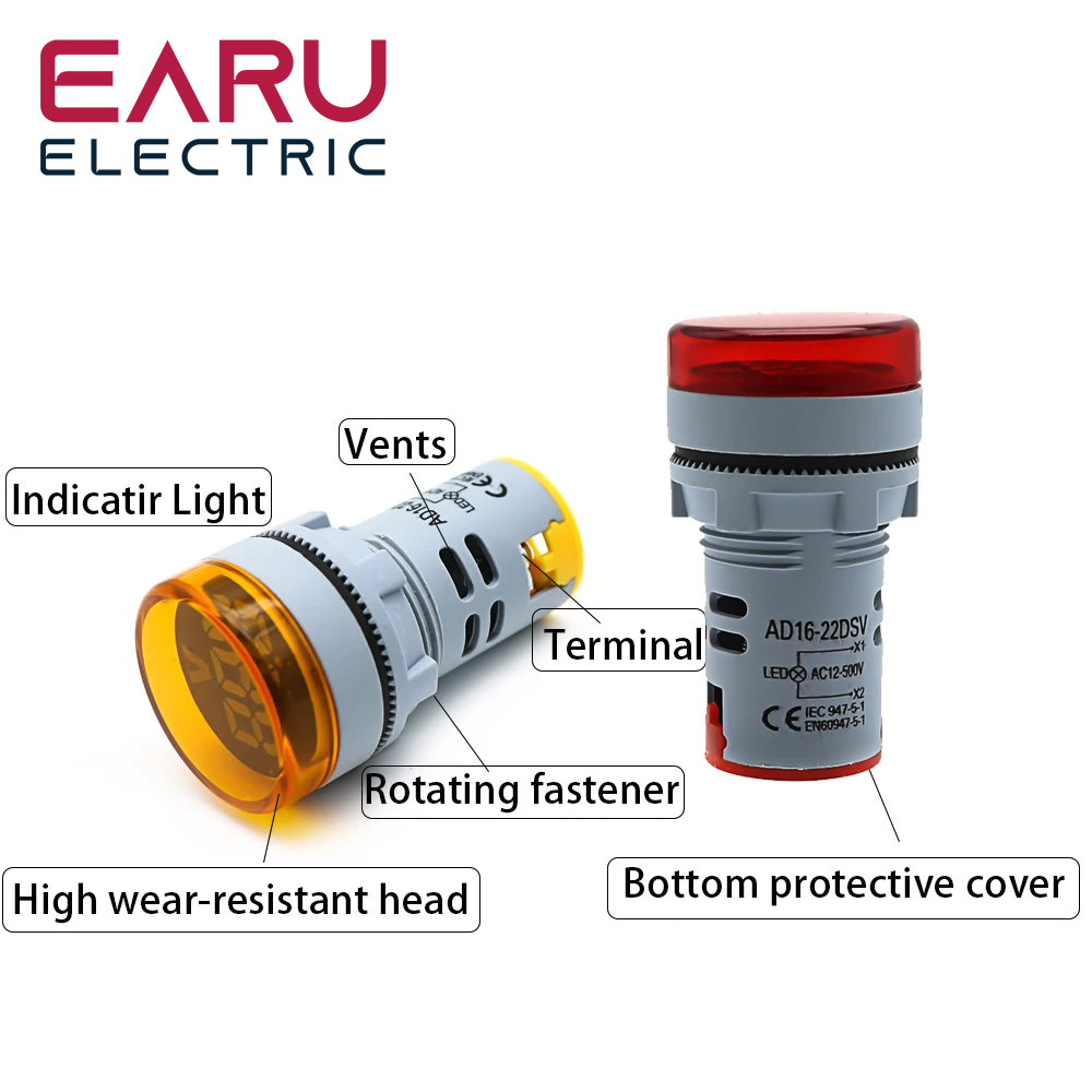 DIY Mini Kỹ Thuật Số Vôn Kế 22Mm Vòng AC 12-500V Volt Bút Thử Điện Áp Áp Kế Điện Đèn LED Chỉ Thị phi Công Đèn Hiển Thị Ánh Sáng