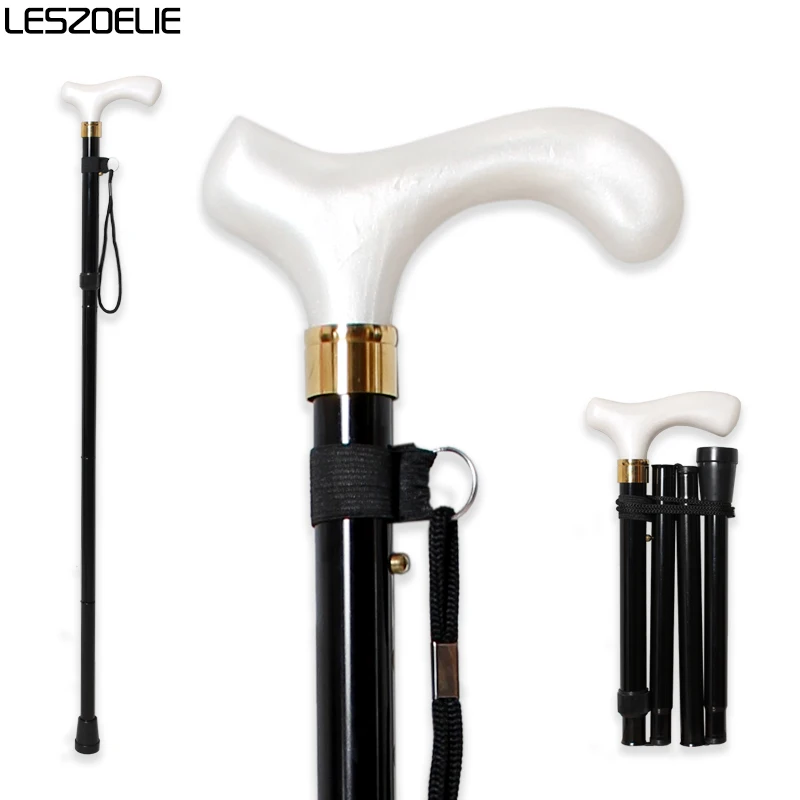85 cm bis 95 cm, zwei Stile, verstellbarer, zusammenklappbarer Gehstock für Männer und Frauen, weißer Harzgriff, schwarze Aluminiumlegierung, elegante Stöcke