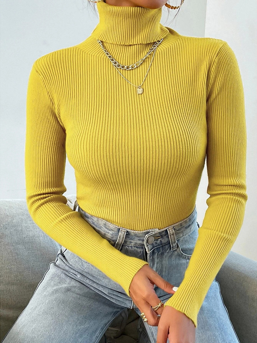 2025 automne hiver femmes tricot solide col roulé Pull Pull décontracté côtes Pull hauts femme maison Pull Y2K vêtements