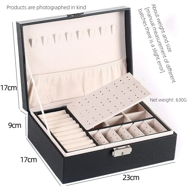 1pcs Double Layer Storage Box For Men And Women Large Capacity Leather Jewelry Box Hardware Latch Travel Portable Flip Lid Palm