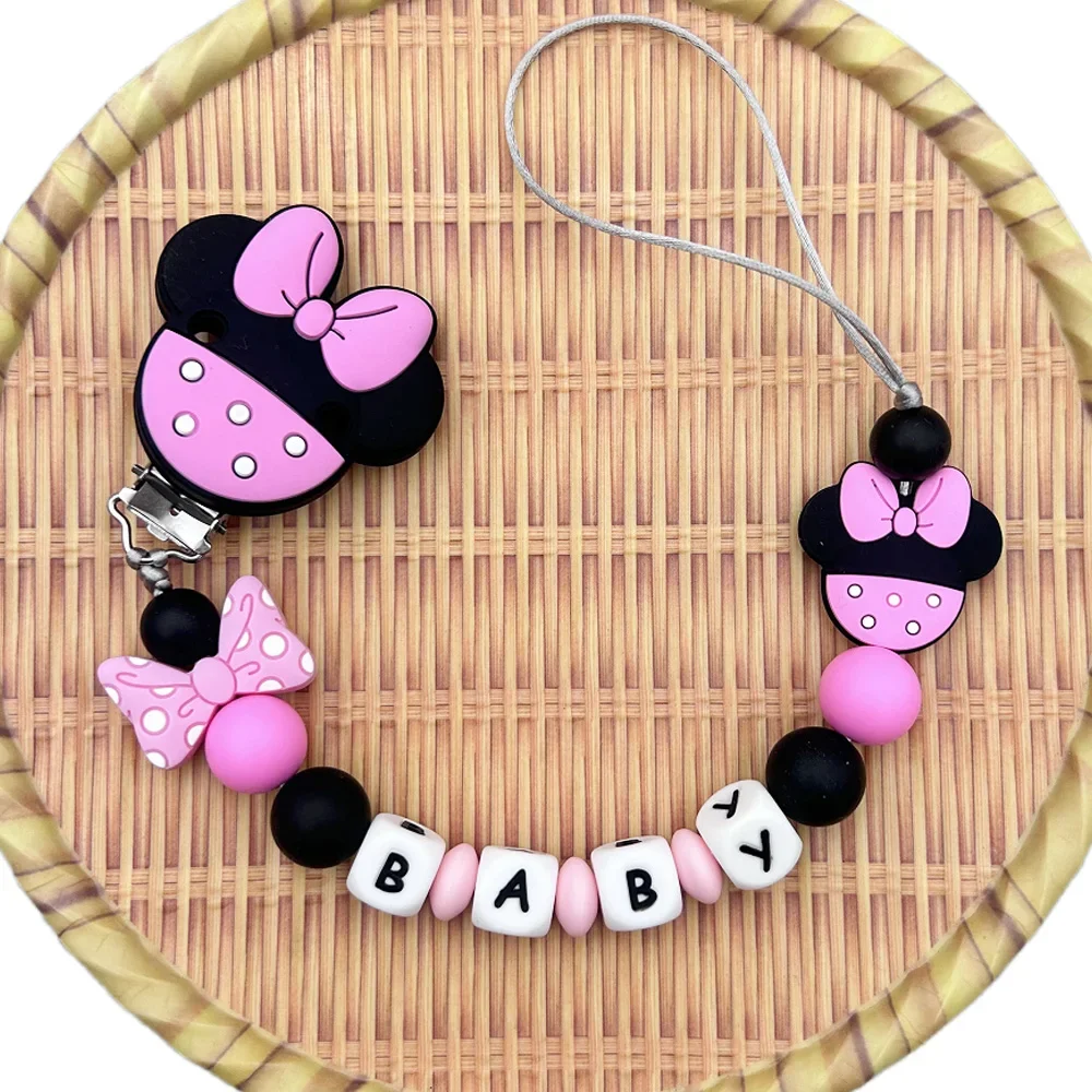 Chupete de silicona con letras inglesas y rusas personalizadas para bebé, mordedor con Clips, cadena, colgante, regalo Kawaii