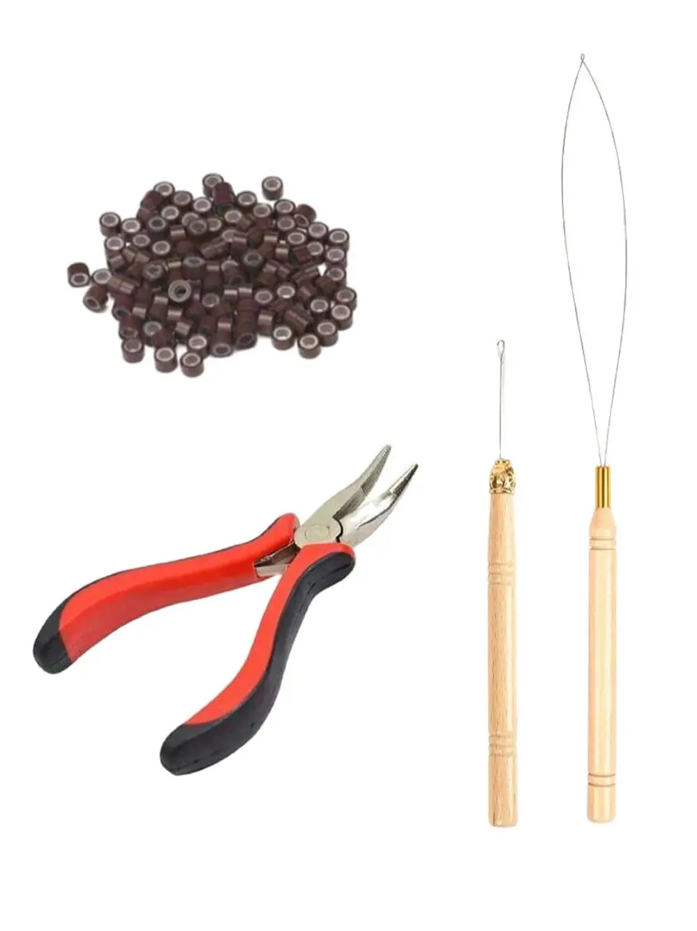 Cabelo Extensões Tool Kit, I-Tip Extensão do Cabelo Alicate, Puxando Gancho Bead Device Kits, 5 mm Micro Links Anéis Beads, 100 pcs
