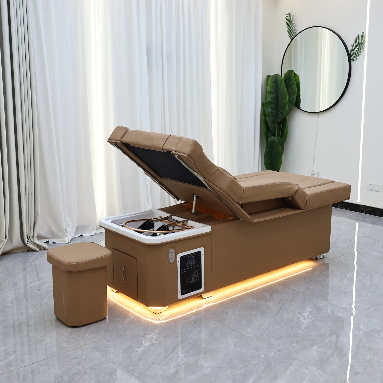 Mesa de massagem para cama de shampoo com elevador elétrico XinSheng 2025 – Estação de salão multifuncional com fumigação, banho de pés e lavatório de cabelo
