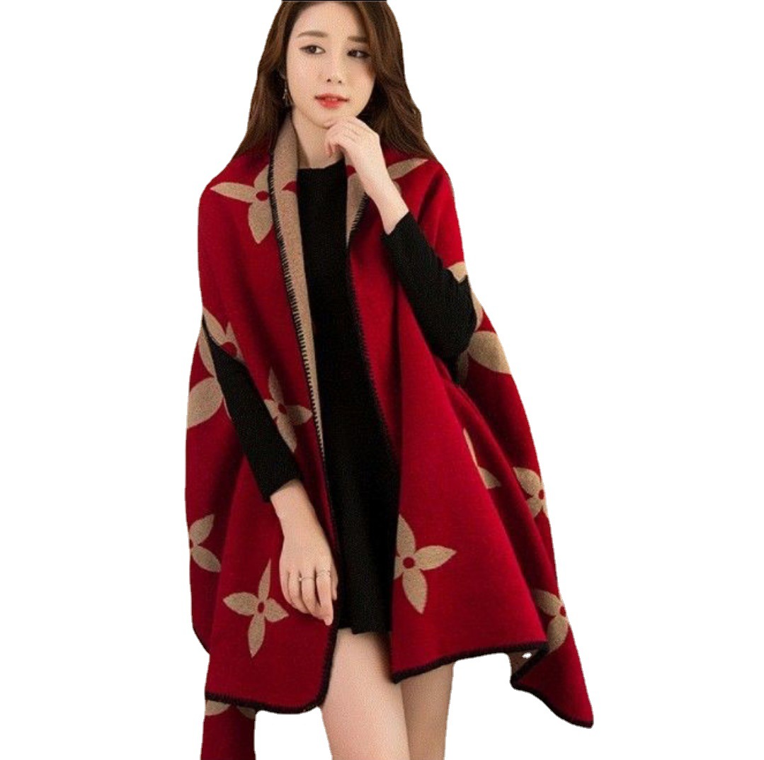 Chal de lujo para mujer, ropa exterior de Cachemira gruesa, bufanda de alta gama de otoño e invierno, doble uso, capa, nuevo, 2023