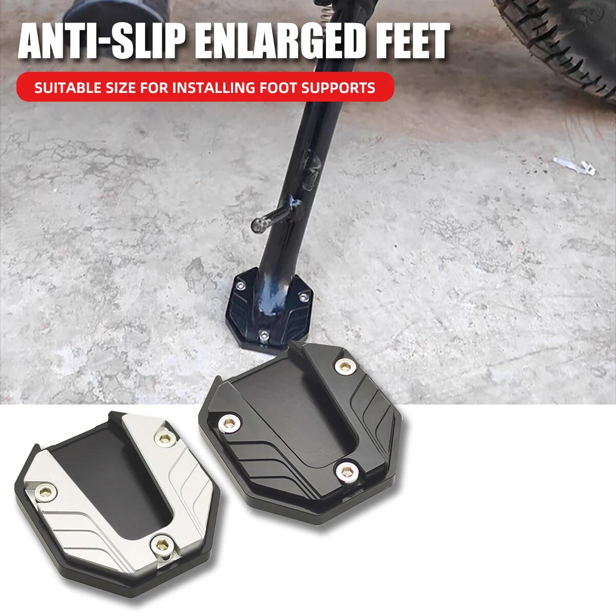 Extensor de soporte para motocicleta de aleación de aluminio CNC, soporte lateral para pie, extensión de Base agrandada, soporte para almohadilla de pie, accesorios para motocicleta