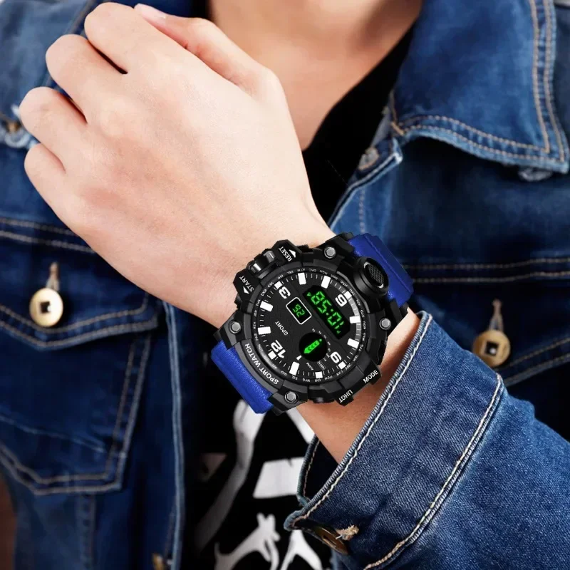 Reloj de pulsera electrónico deportivo a la moda para Hombre, Esfera Grande, multifuncional, resistente al agua, luminoso, para estudiantes, Reloj para Hombre